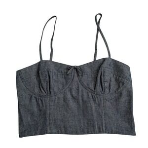 Du Paradis Denim Chambray Smocked Back‎ Corset Crop Bustier Strappy Sample Y2k